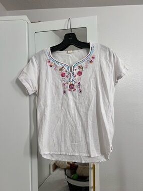 White Embroidered Short-Sleeve Peasant Tunic Top